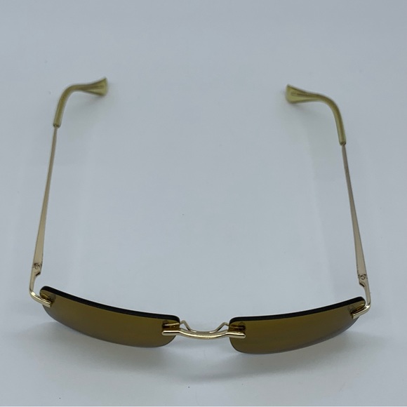Slim Retro Rimless Rectangular Sunglasses in Gold- Brown - Picture 7 of 11